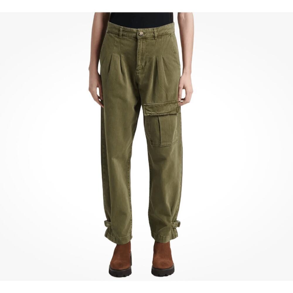 NWT BA&SH Womens Size 6 Khaki Green - Maroon High Rise Cropped Cargo Pants